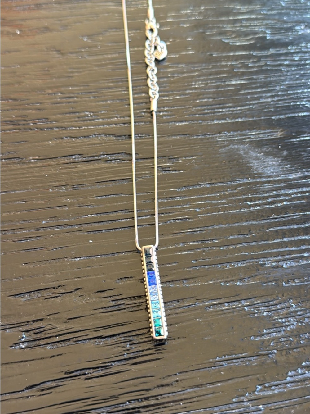 Sterling Silver Bar Pendant Necklace with Blue and Green Stones